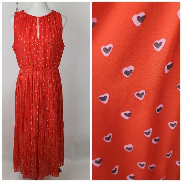 Maison Jules Dresses & Skirts - Maison Jules Red Heart Print Sleeveless Pleated Keyhole Dress Womens L